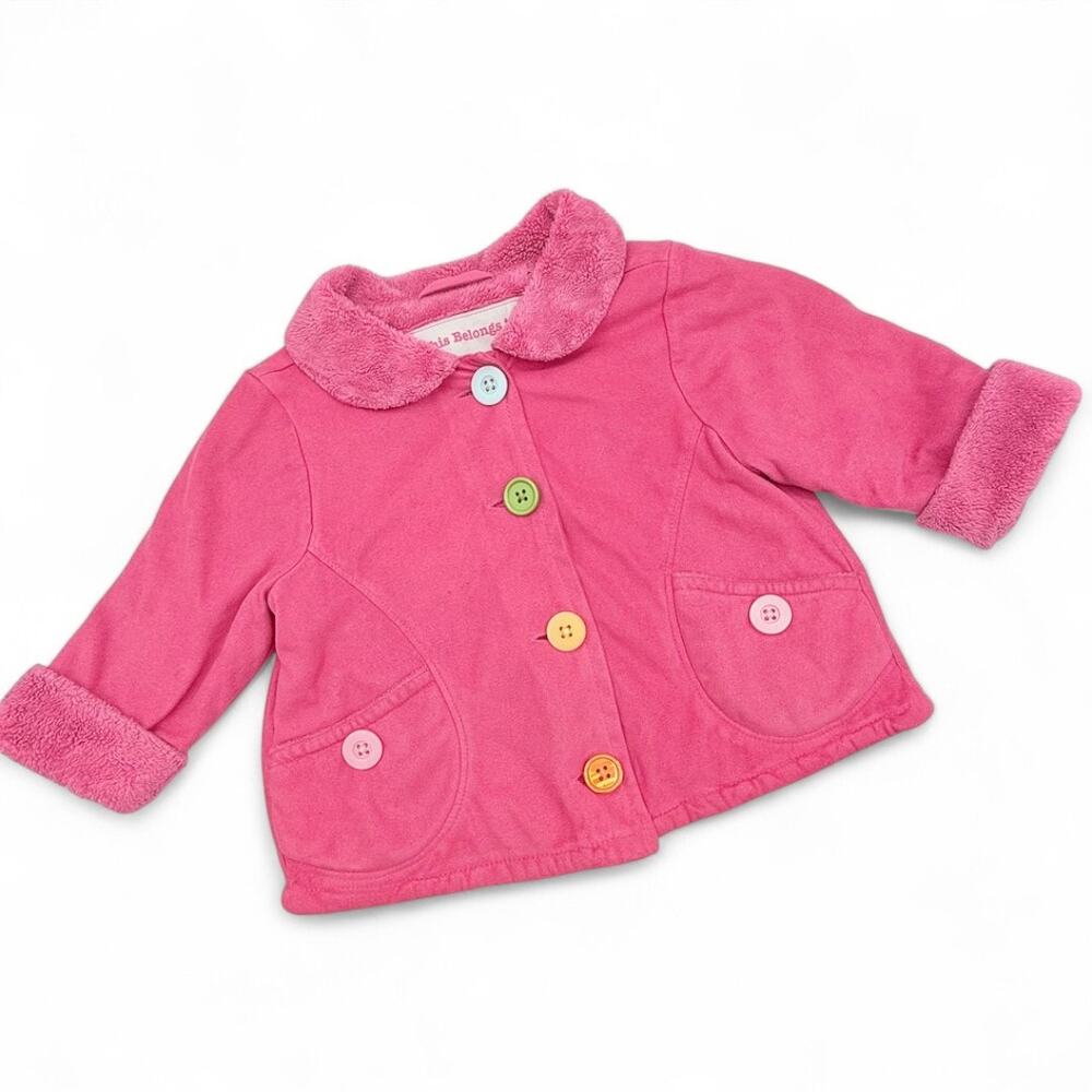 Gymboree Cute as a Button Baby Jacket 6-12M Vintage 2007 Classic Pink Lined Y2K